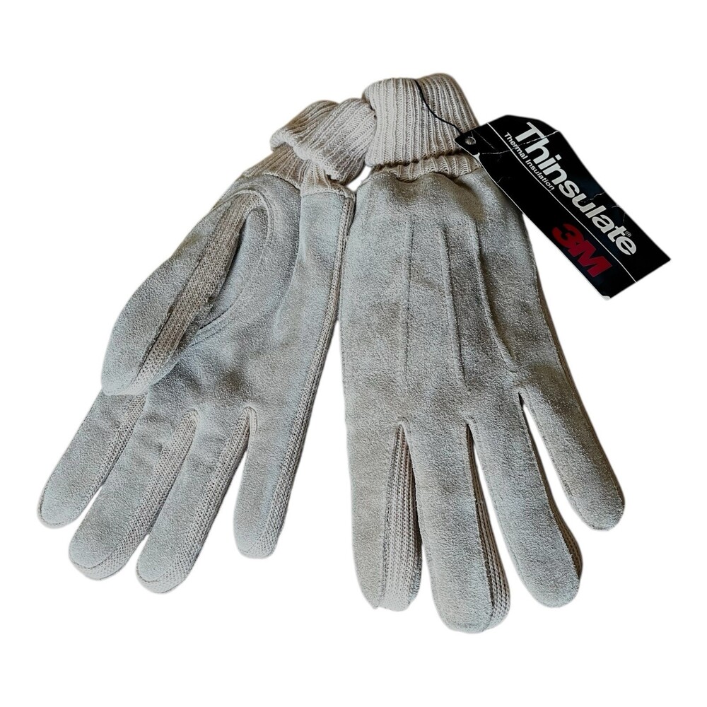 3M Thinsulate Suede Cowhide Gloves Large Tan Thermal Insulated VTG 80s 90s NOS